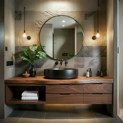Modern Floating Natural Solid Wood Bathroom Vanity - Woodenecho