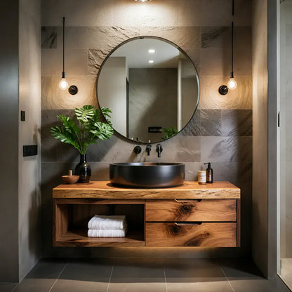 Modern Floating Natural Solid Wood Bathroom Vanity - Woodenecho