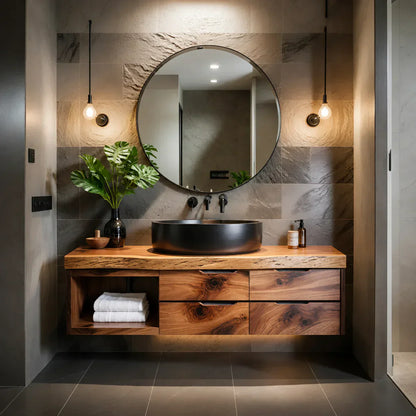 Modern Floating Natural Solid Wood Bathroom Vanity - Woodenecho