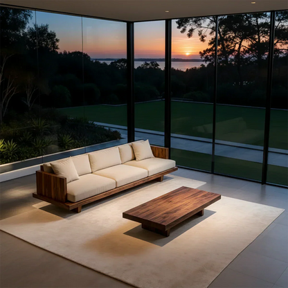 Modern Low-Profile Cotton Sofa with Solid Wood Base - Rustirawood