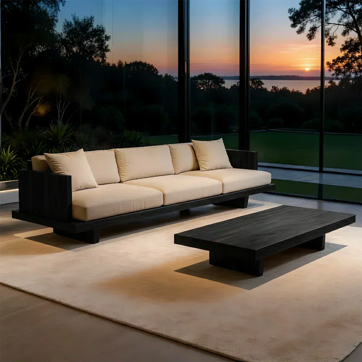Modern Low-Profile Cotton Sofa with Solid Wood Base - Woodenecho
