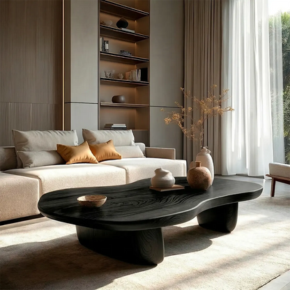Modern Organic Natural Solid Wood Coffee Table with Rounded Base - Rustirawood