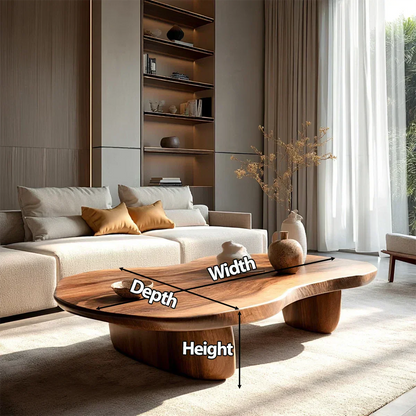 Modern Organic Natural Solid Wood Coffee Table with Rounded Base - Woodenecho