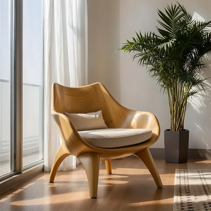 Modern Sculptural Natural Solid Wood Lounge Chair - Rustirawood