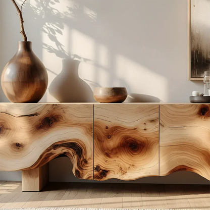 Natural Burl Flow Solid Wood TV Console – Wabi Sabi Organic Design - Rustirawood
