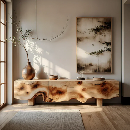 Natural Burl Flow Solid Wood TV Console – Wabi Sabi Organic Design - Woodenecho