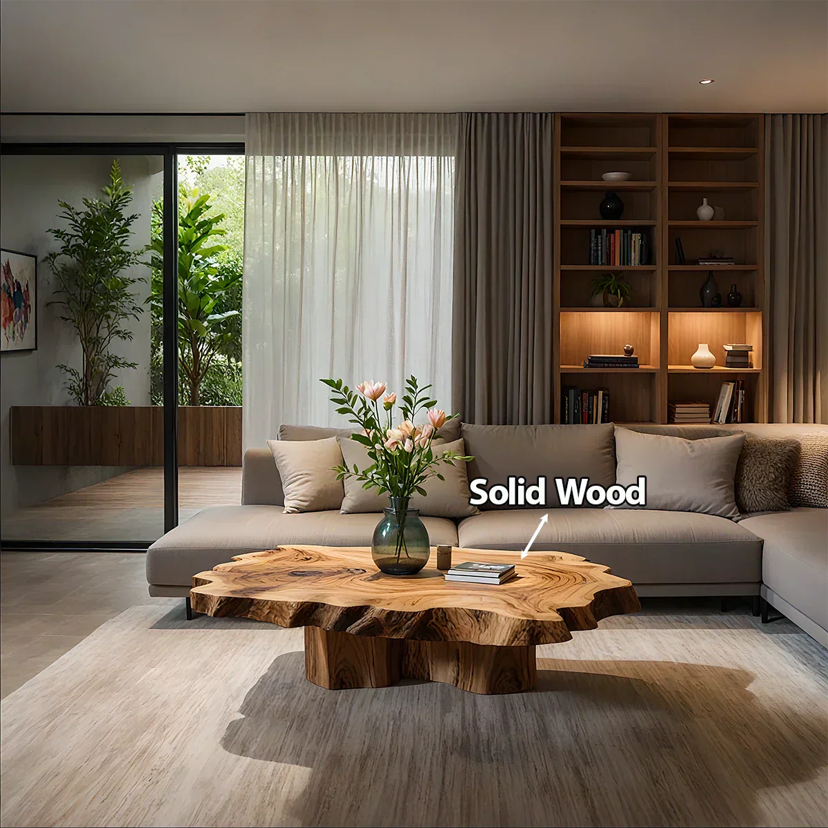 Natural Edge Solid Wood Coffee Table – Sculptural Japandi Form - Rustirawood