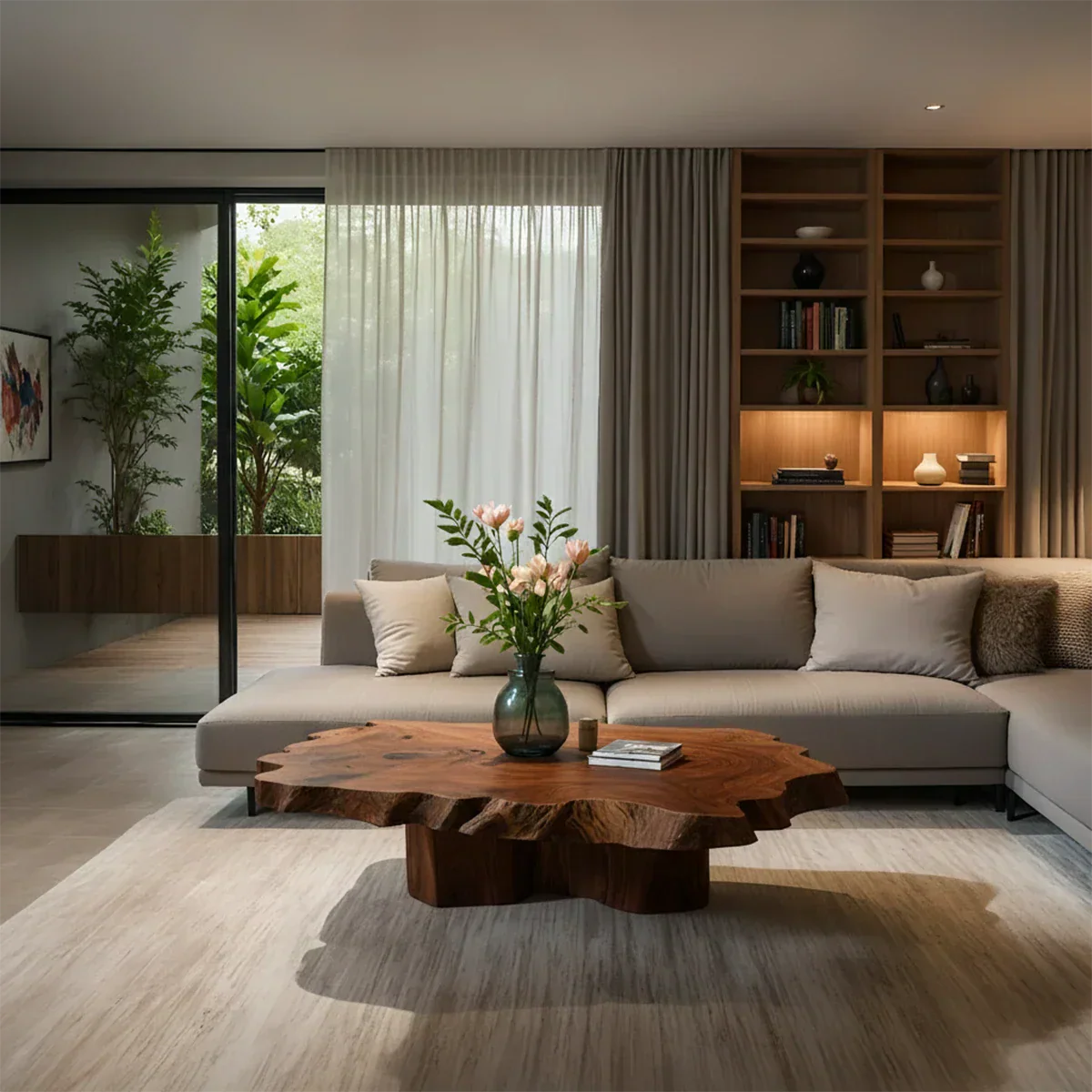 Natural Edge Solid Wood Coffee Table – Sculptural Japandi Form - Rustirawood