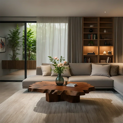 Natural Edge Solid Wood Coffee Table – Sculptural Japandi Form - Rustirawood