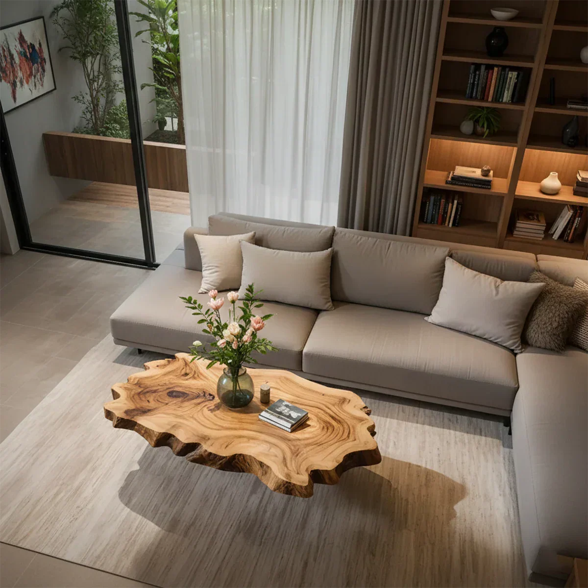 Natural Edge Solid Wood Coffee Table – Sculptural Japandi Form - Rustirawood