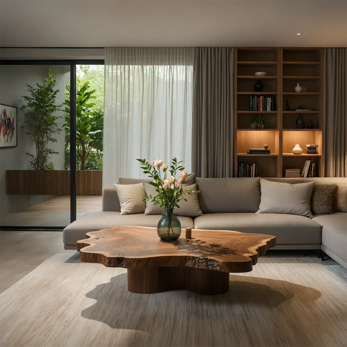 Natural Edge Solid Wood Coffee Table – Sculptural Japandi Form - Rustirawood