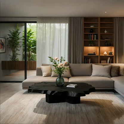 Natural Edge Solid Wood Coffee Table – Sculptural Japandi Form - Rustirawood