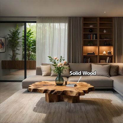 Natural Edge Solid Wood Coffee Table – Sculptural Japandi Form - Woodenecho