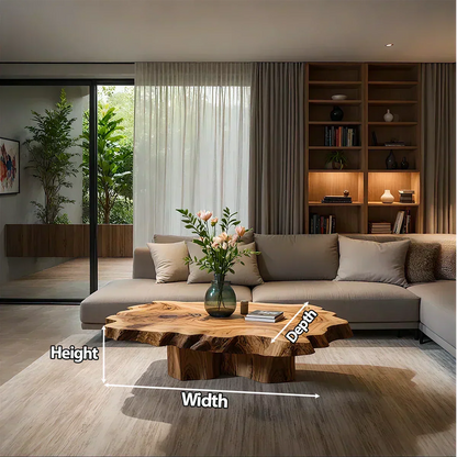 Natural Edge Solid Wood Coffee Table – Sculptural Japandi Form - Woodenecho