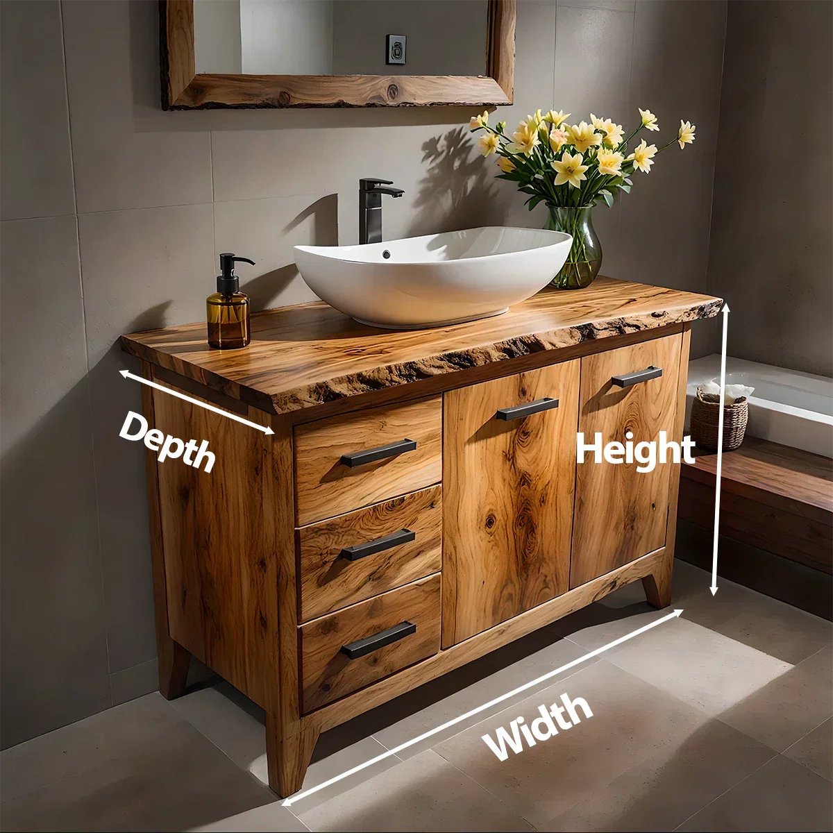Natural Solid Wood Bathroom Vanity – Rustic Natural Edge Style - Rustirawood