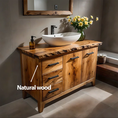 Natural Solid Wood Bathroom Vanity – Rustic Natural Edge Style - Rustirawood