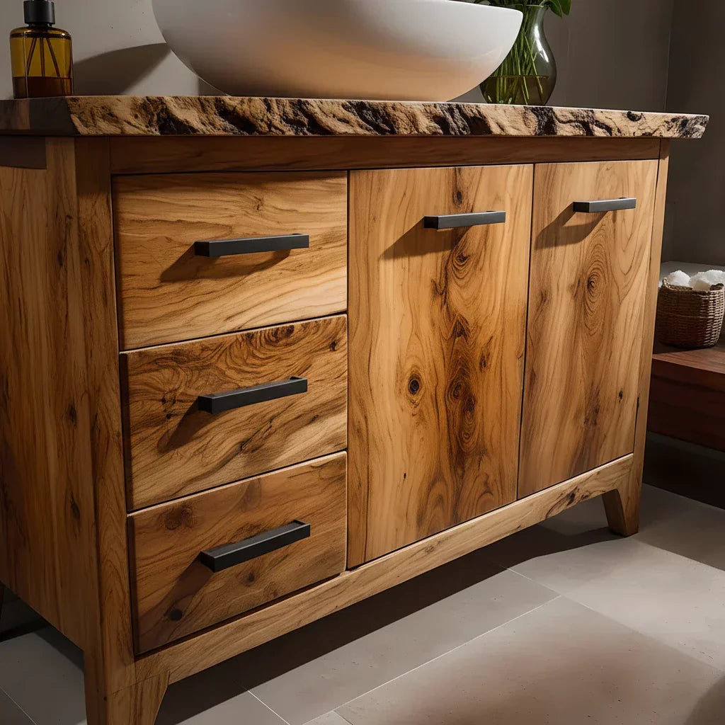 Natural Solid Wood Bathroom Vanity – Rustic Natural Edge Style - Rustirawood