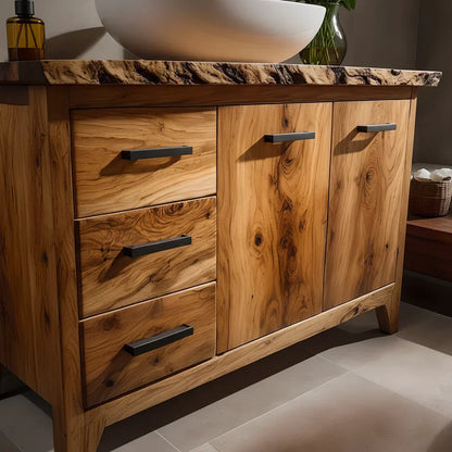 Natural Solid Wood Bathroom Vanity – Rustic Natural Edge Style - Rustirawood