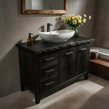 Natural Solid Wood Bathroom Vanity – Rustic Natural Edge Style - Rustirawood