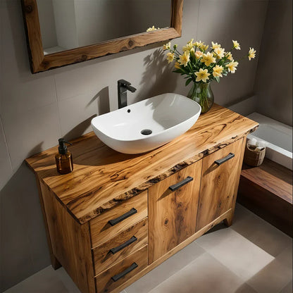 Natural Solid Wood Bathroom Vanity – Rustic Natural Edge Style - Rustirawood