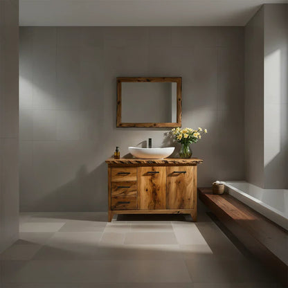 Natural Solid Wood Bathroom Vanity – Rustic Natural Edge Style - Rustirawood