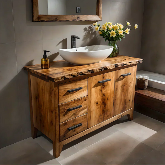 Natural Solid Wood Bathroom Vanity – Rustic Natural Edge Style - Woodenecho