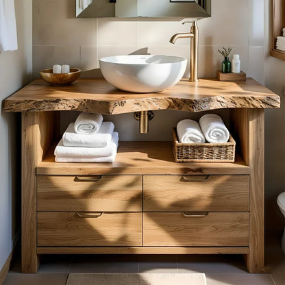 Natural Solid Wood Bathroom Vanity – Wabi-Sabi Live Edge Style - Rustirawood