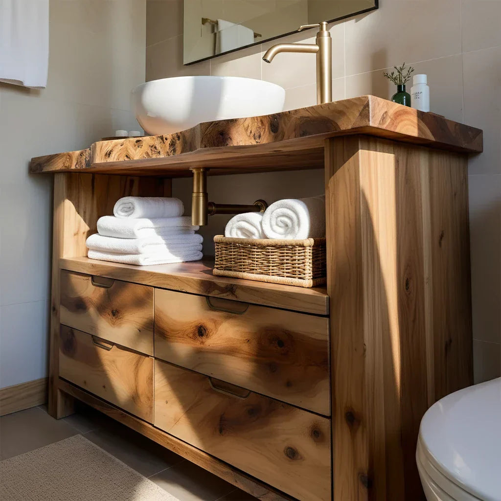Natural Solid Wood Bathroom Vanity – Wabi-Sabi Live Edge Style - Rustirawood