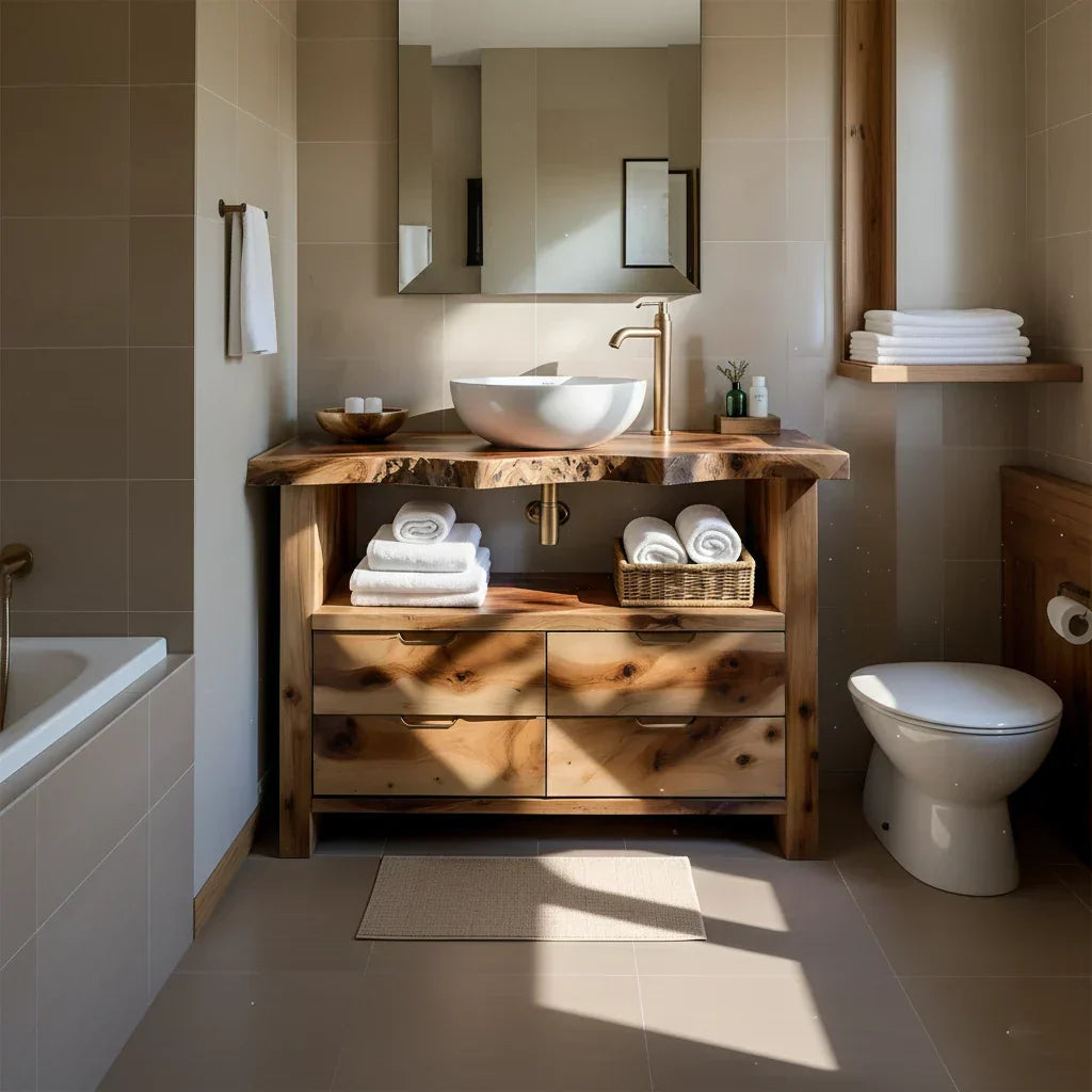Natural Solid Wood Bathroom Vanity – Wabi-Sabi Live Edge Style - Rustirawood
