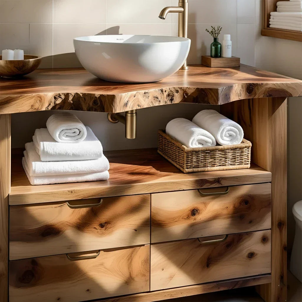 Natural Solid Wood Bathroom Vanity – Wabi-Sabi Live Edge Style - Rustirawood