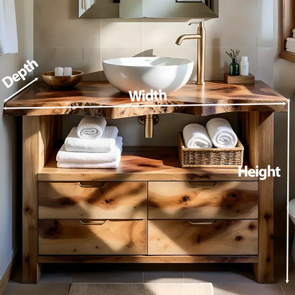 Natural Solid Wood Bathroom Vanity – Wabi-Sabi Live Edge Style - Woodenecho