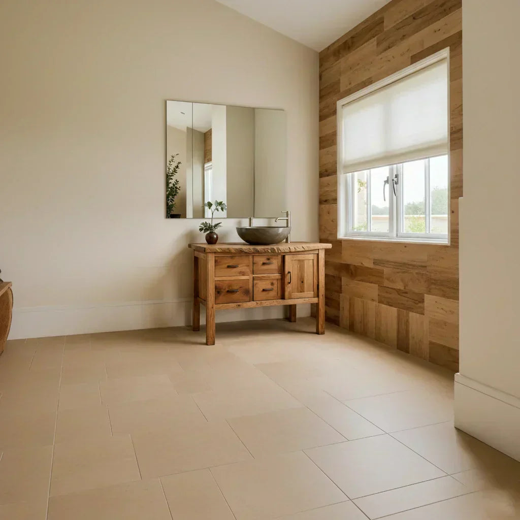 Natural Solid Wood Bathroom Vanity with Drawers & Cabinet — Handcrafted Wabi Sabi Design - Woodenecho