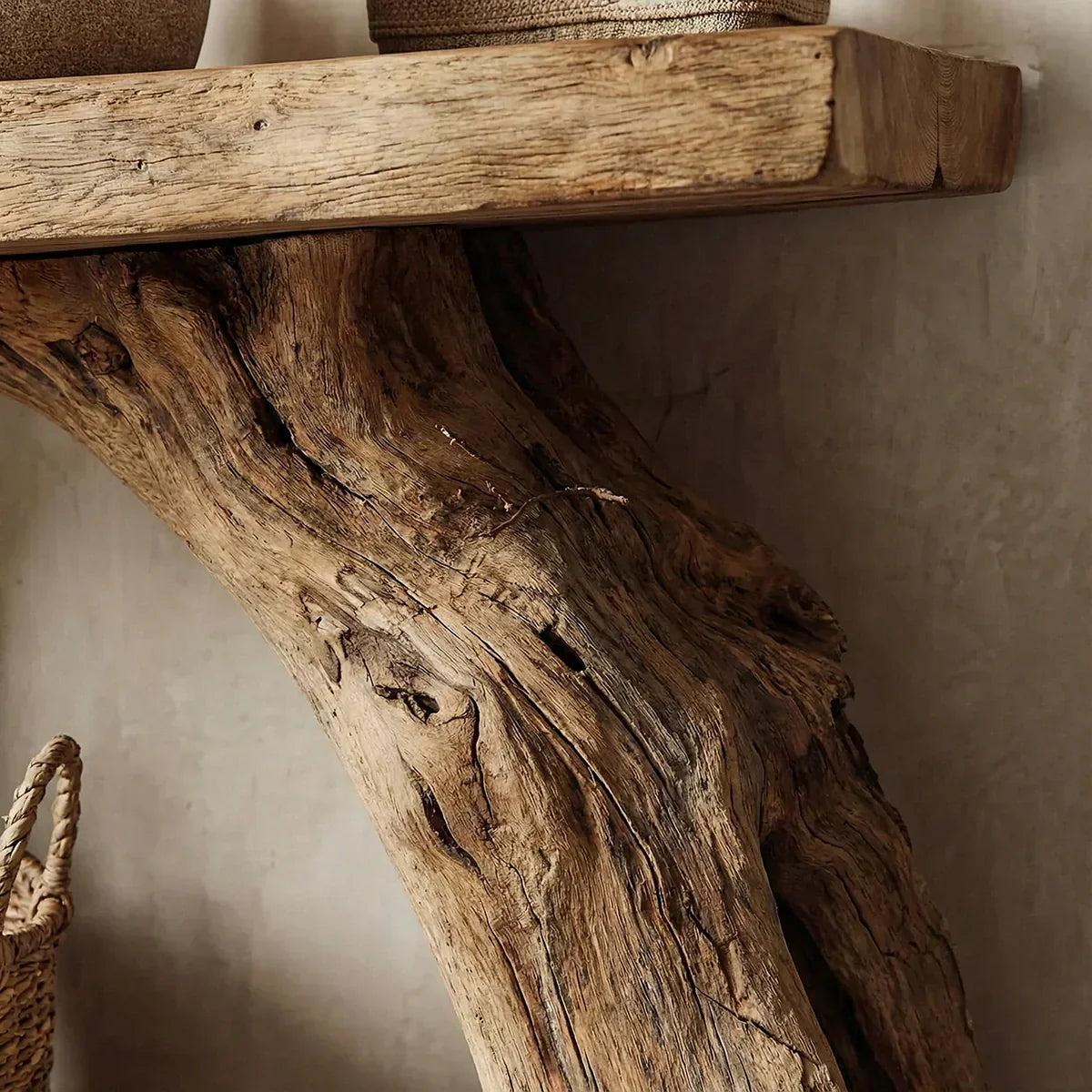 Natural Solid Wood Bathroom Vanity with Sculpted Root Base - Rustirawood