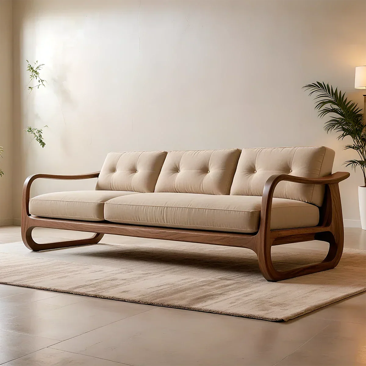 Natural Solid Wood Cotton Sofa – Handcrafted Minimalist Rustic Style - Rustirawood