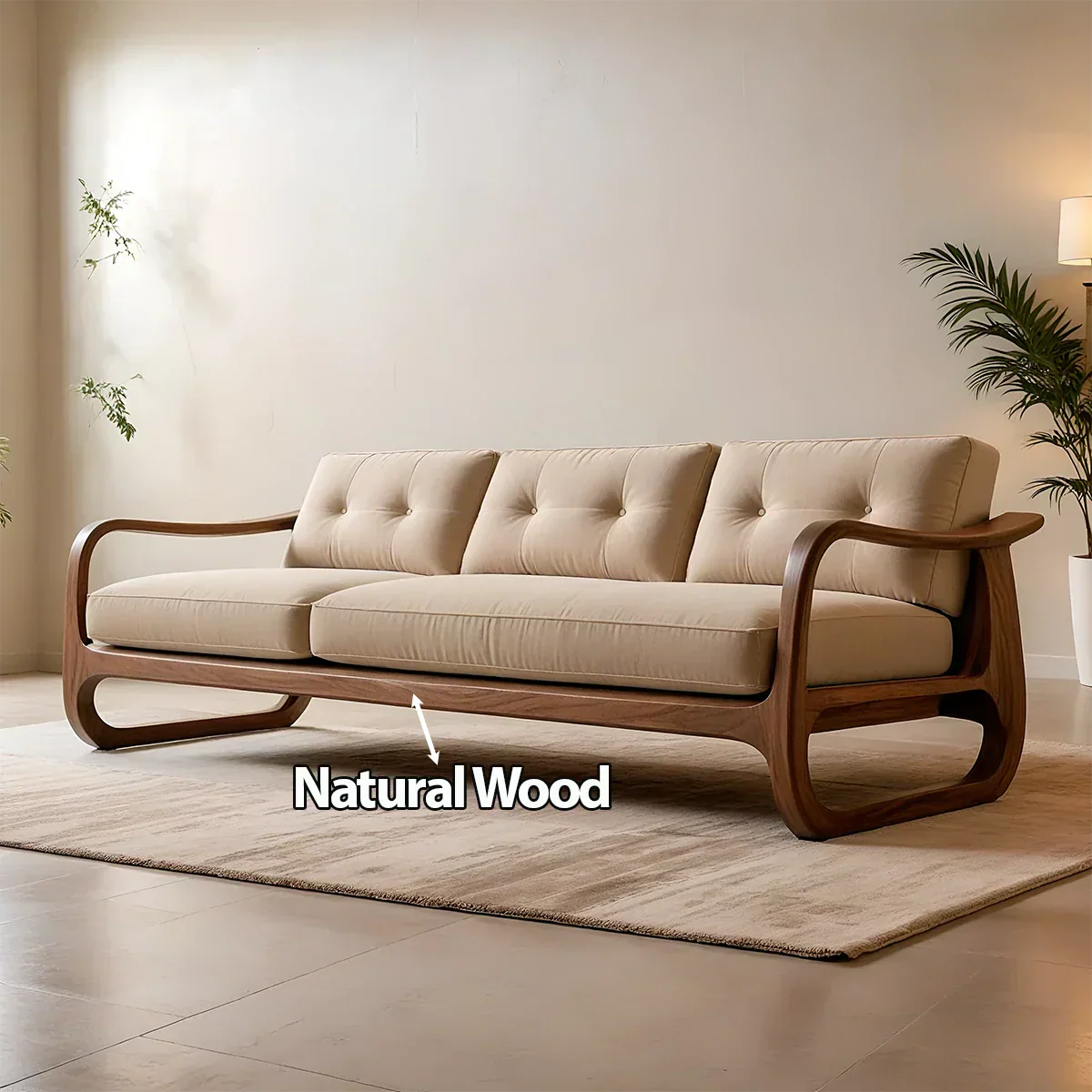 Natural Solid Wood Cotton Sofa – Handcrafted Minimalist Rustic Style - Rustirawood