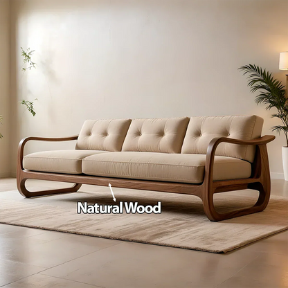 Natural Solid Wood Cotton Sofa – Handcrafted Minimalist Rustic Style - Rustirawood