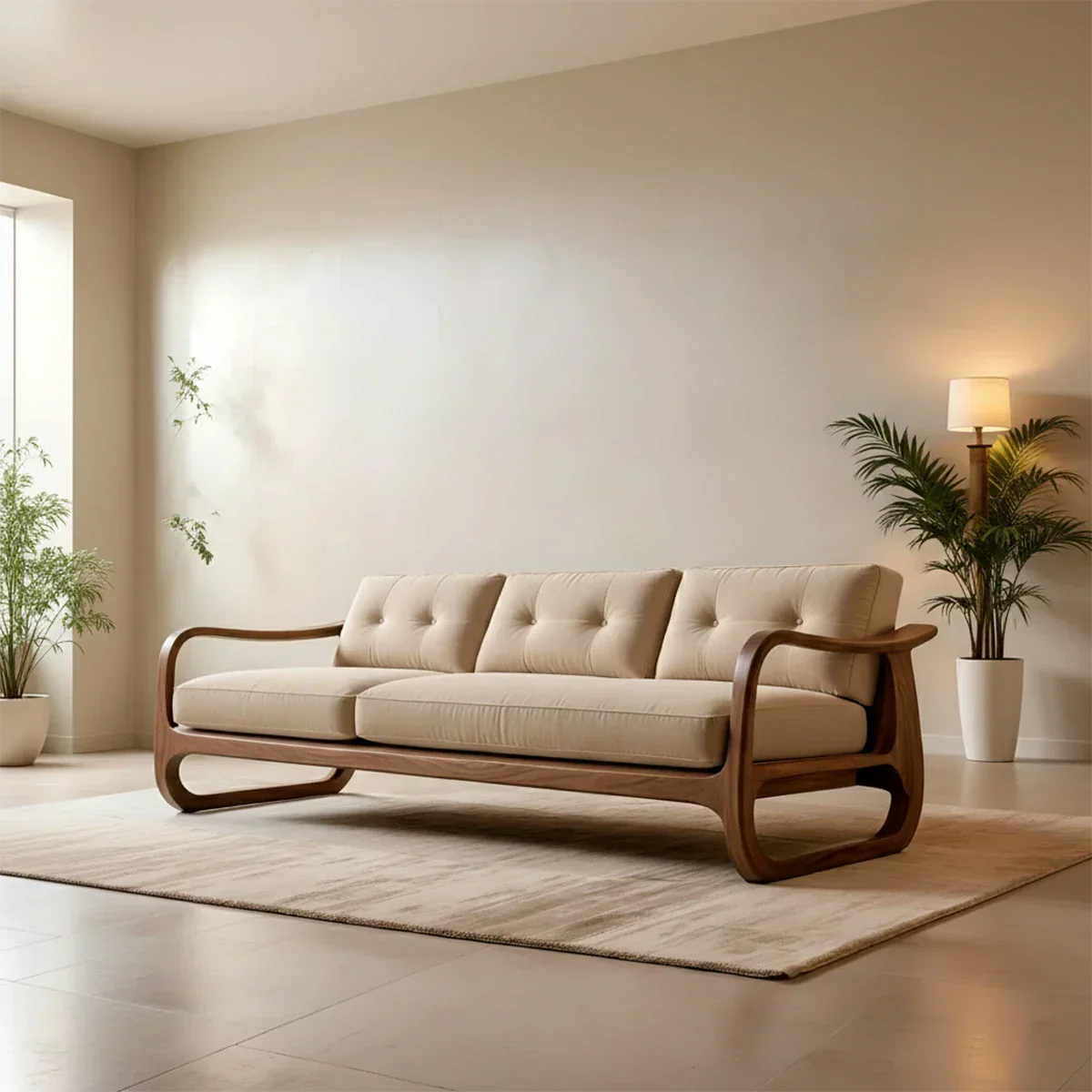 Natural Solid Wood Cotton Sofa – Handcrafted Minimalist Rustic Style - Rustirawood