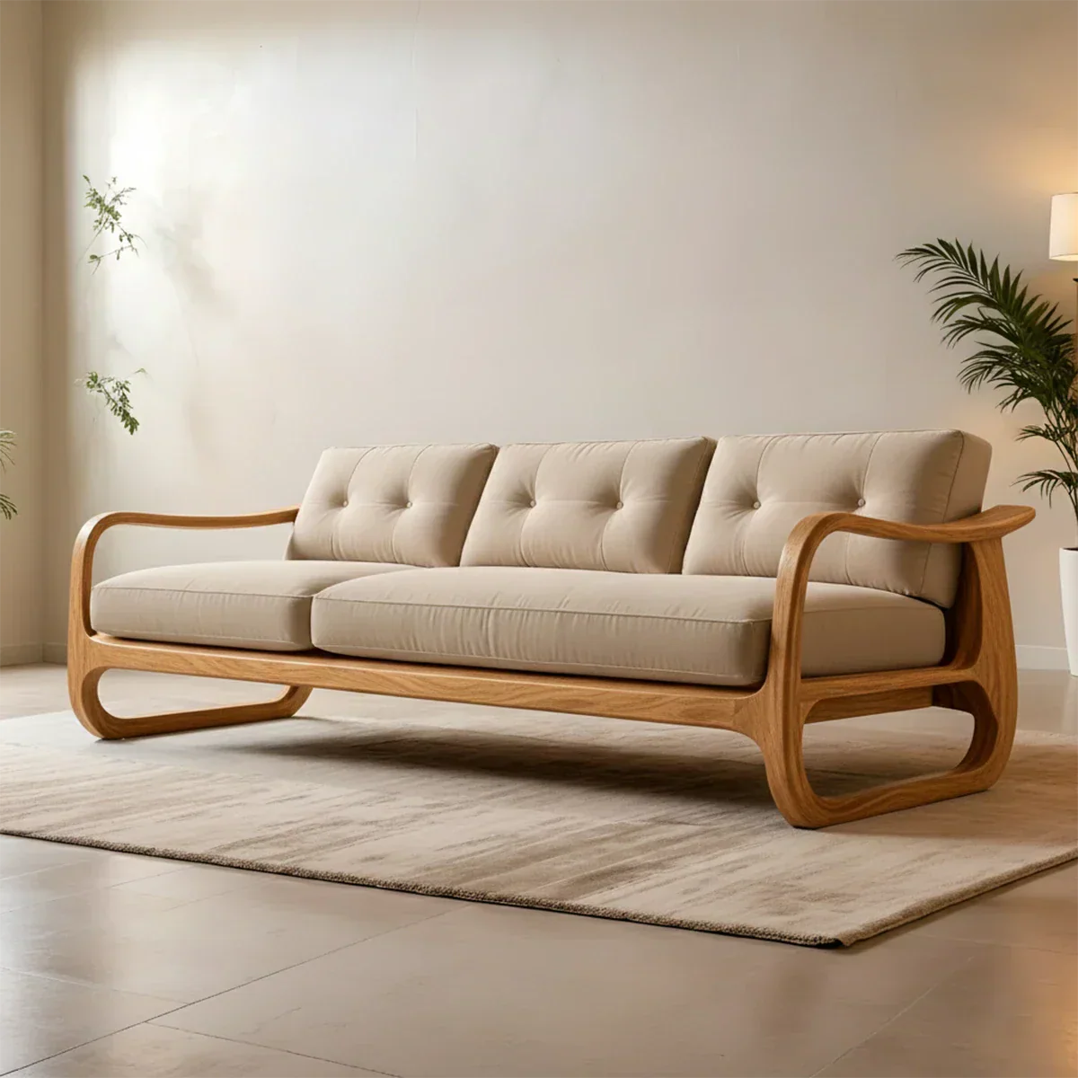 Natural Solid Wood Cotton Sofa – Handcrafted Minimalist Rustic Style - Rustirawood