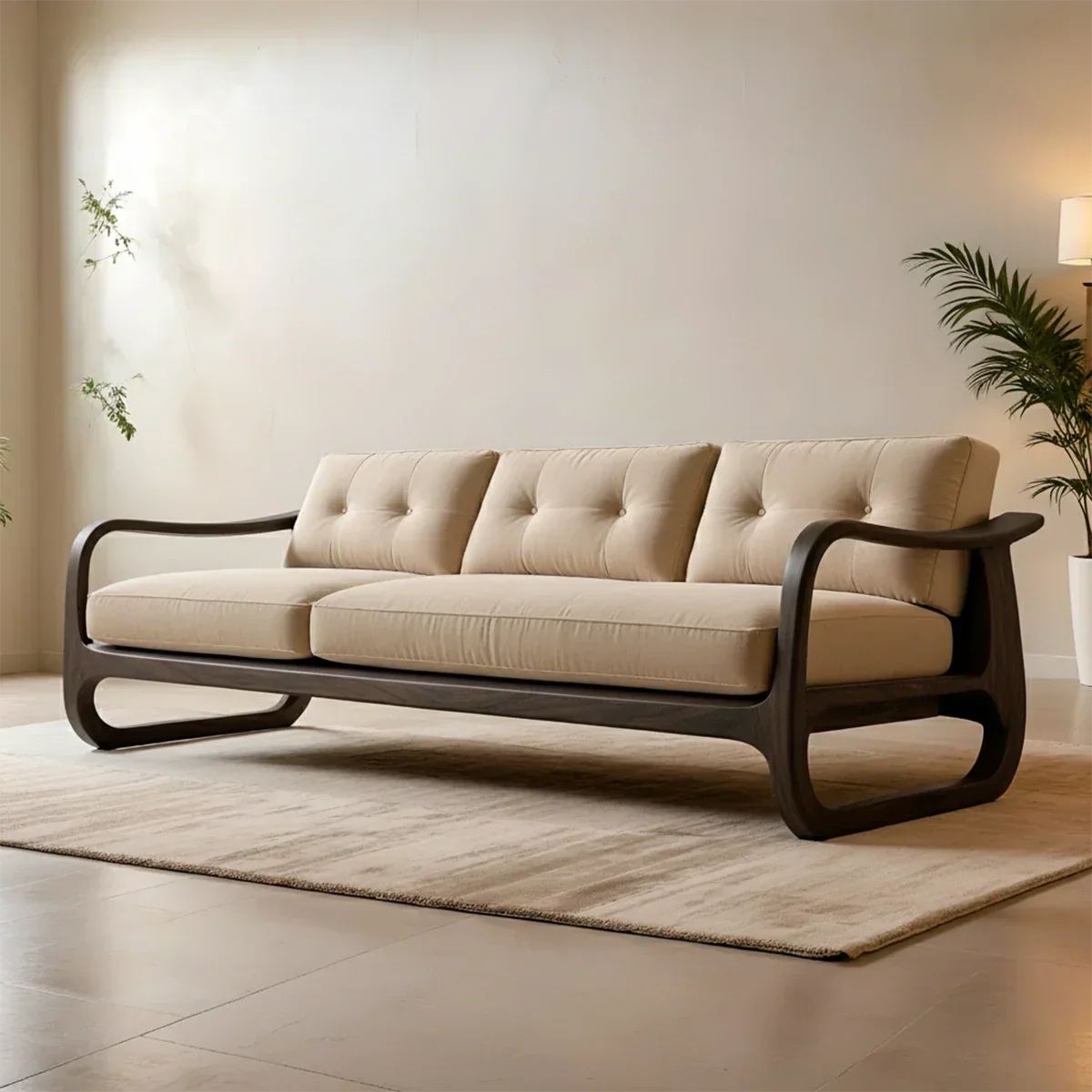 Natural Solid Wood Cotton Sofa – Handcrafted Minimalist Rustic Style - Rustirawood