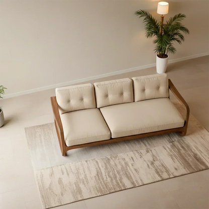Natural Solid Wood Cotton Sofa – Handcrafted Minimalist Rustic Style - Woodenecho