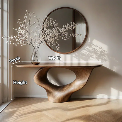 Natural Solid Wood Curved Sculptural Console – Japandi Modern Elegance - Woodenecho