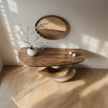 Natural Solid Wood Curved Sculptural Console in Modern Flow Design - Woodenecho
