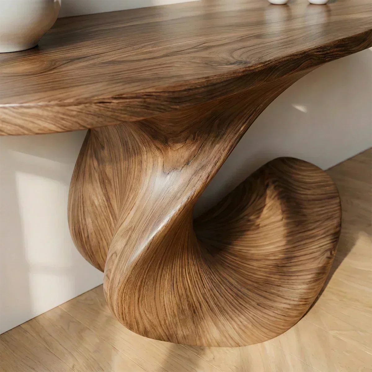 Natural Solid Wood Curved Sculptural Console in Modern Flow Design - Woodenecho