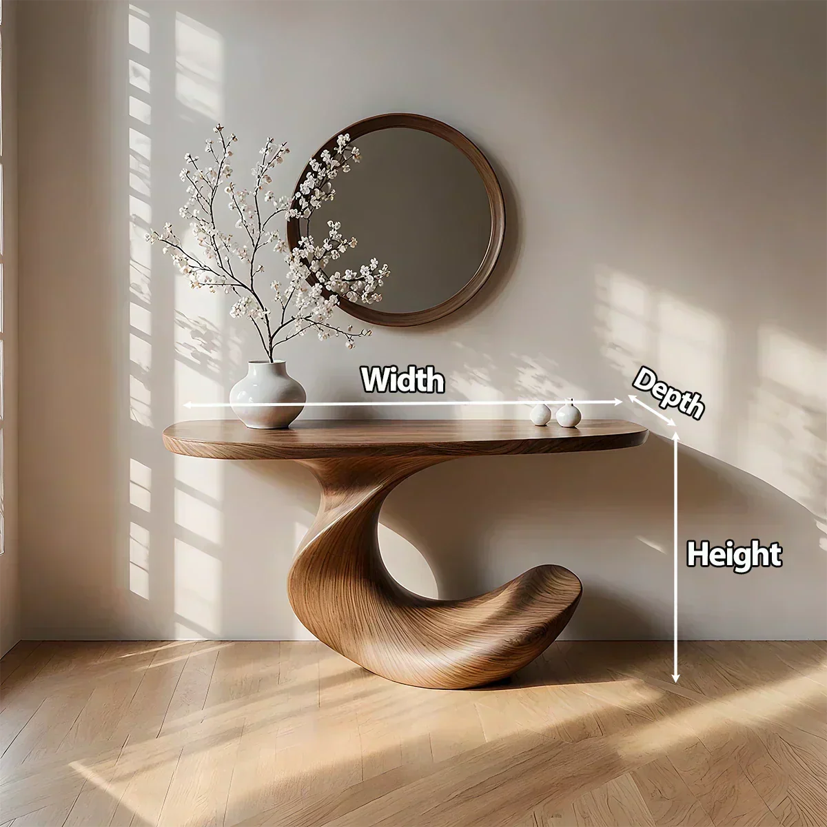 Natural Solid Wood Curved Sculptural Console in Modern Flow Design - Woodenecho