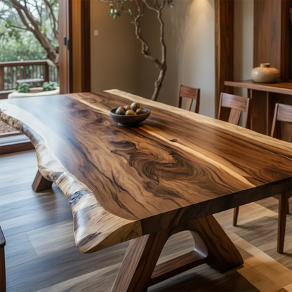 Natural Solid Wood Dining Table in Japandi Rustic Luxury Style – A Warm - Rustirawood