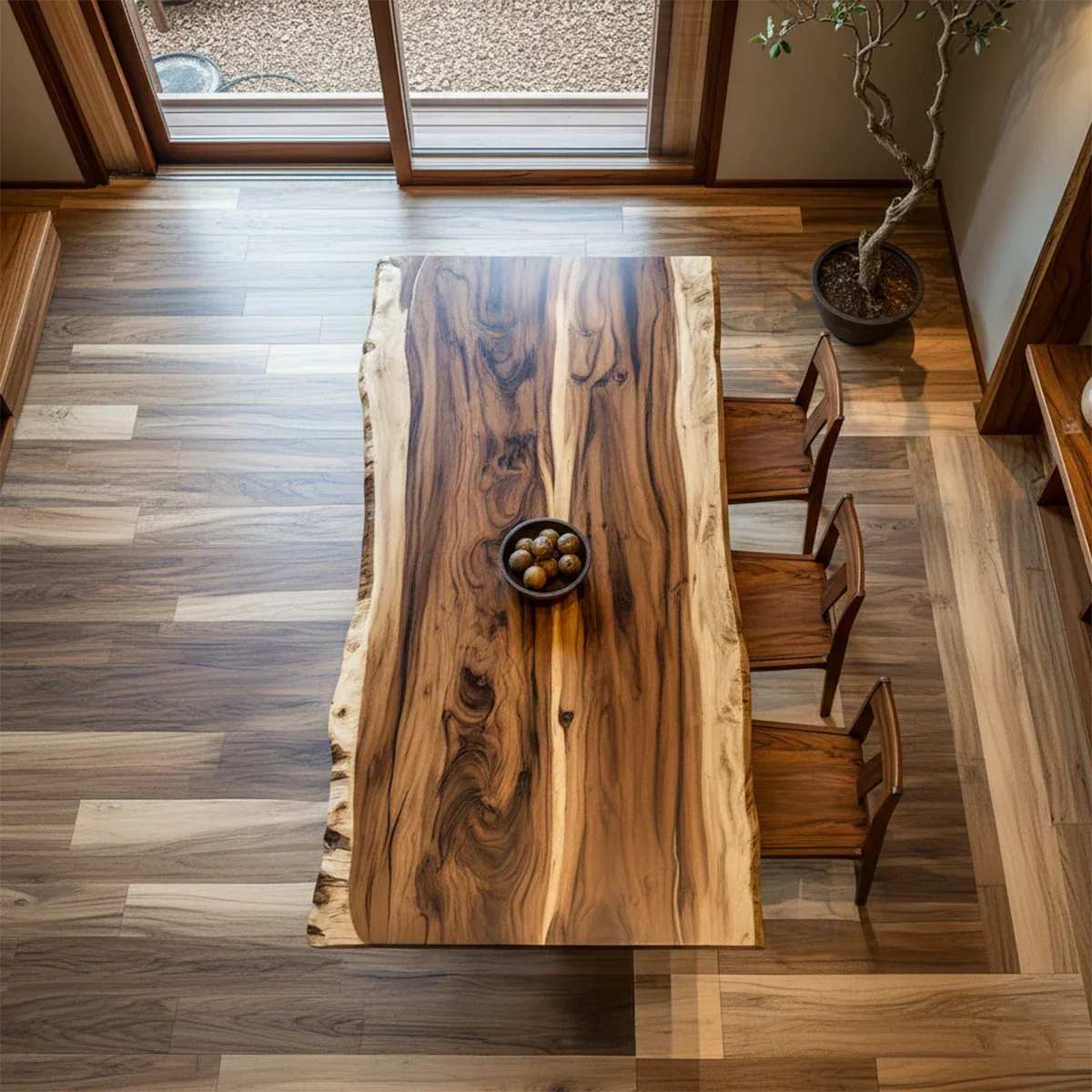 Natural Solid Wood Dining Table in Japandi Rustic Luxury Style – A Warm - Rustirawood
