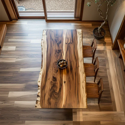 Natural Solid Wood Dining Table in Japandi Rustic Luxury Style – A Warm - Woodenecho