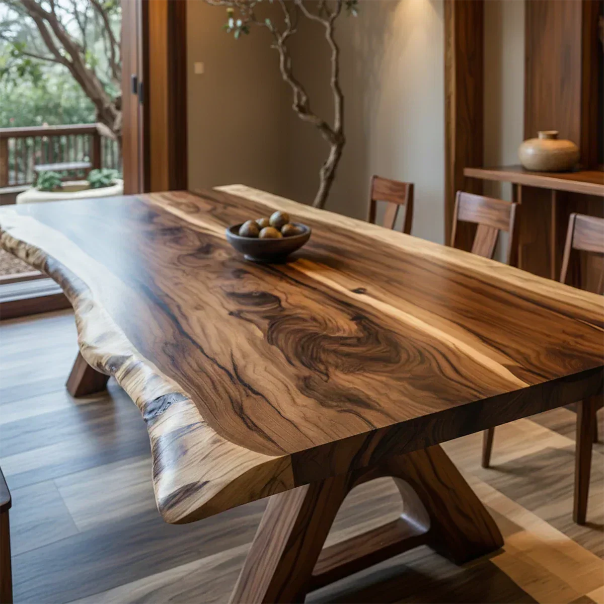 Natural Solid Wood Dining Table in Japandi Rustic Luxury Style – A Warm - Woodenecho