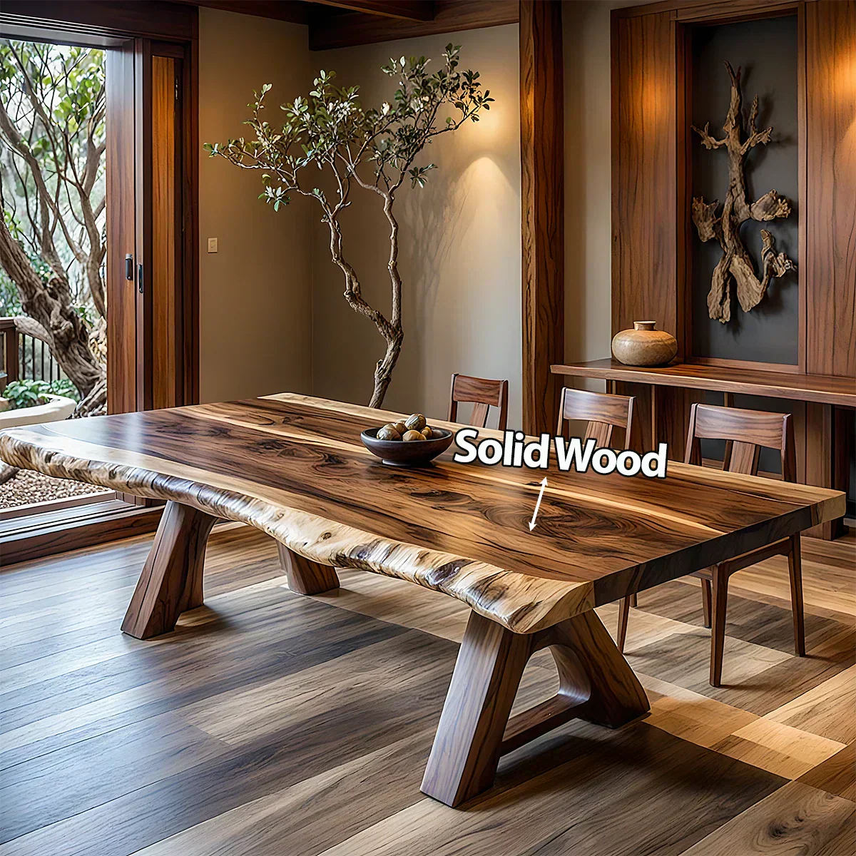 Natural Solid Wood Dining Table in Japandi Rustic Luxury Style – A Warm - Woodenecho