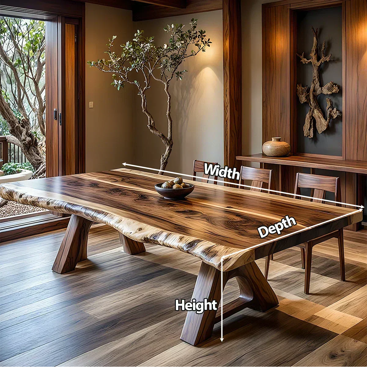Natural Solid Wood Dining Table in Japandi Rustic Luxury Style – A Warm - Woodenecho